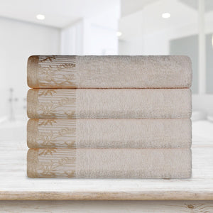 Cotton Floral Jacquard Border Bath Towel Set of 4 - Bath Towel by Superior Brand