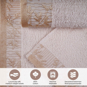 Cotton Floral Jacquard Border Bath Towel Set of 4 - Bath Towel by Superior Brand