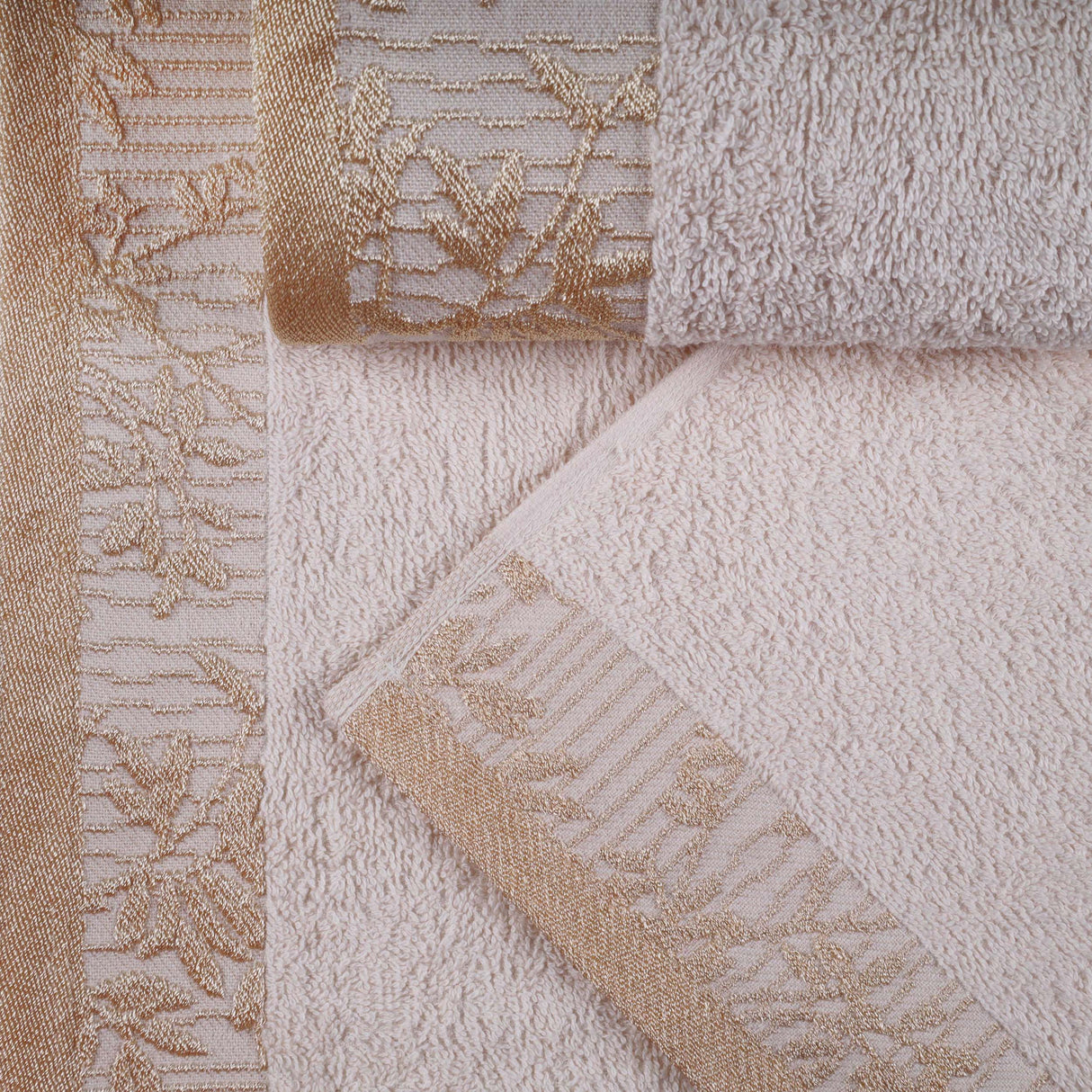 Cotton Floral Jacquard Border Bath Towel Set of 4 - Bath Towel by Superior Brand