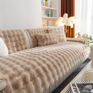 Thick Sofa Cushion Solid Color Faux Fur Fluffy Sofa Cushion Non-Slip Couch Covers