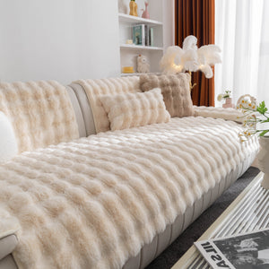 Thick Sofa Cushion Solid Color Faux Fur Fluffy Sofa Cushion Non-Slip Couch Covers