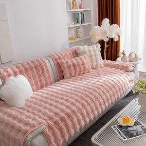 Thick Sofa Cushion Solid Color Faux Fur Fluffy Sofa Cushion Non-Slip Couch Covers
