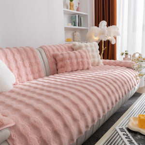 Thick Sofa Cushion Solid Color Faux Fur Fluffy Sofa Cushion Non-Slip Couch Covers