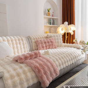 Thick Sofa Cushion Solid Color Faux Fur Fluffy Sofa Cushion Non-Slip Couch Covers