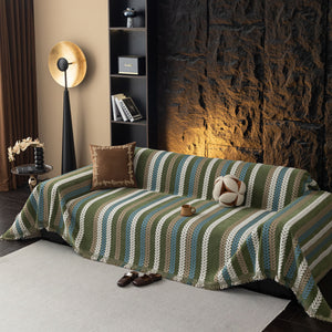 Cozy Decorative Throw Blanket for Couches, Boho Plush Woven Sofa Cover with Stripes