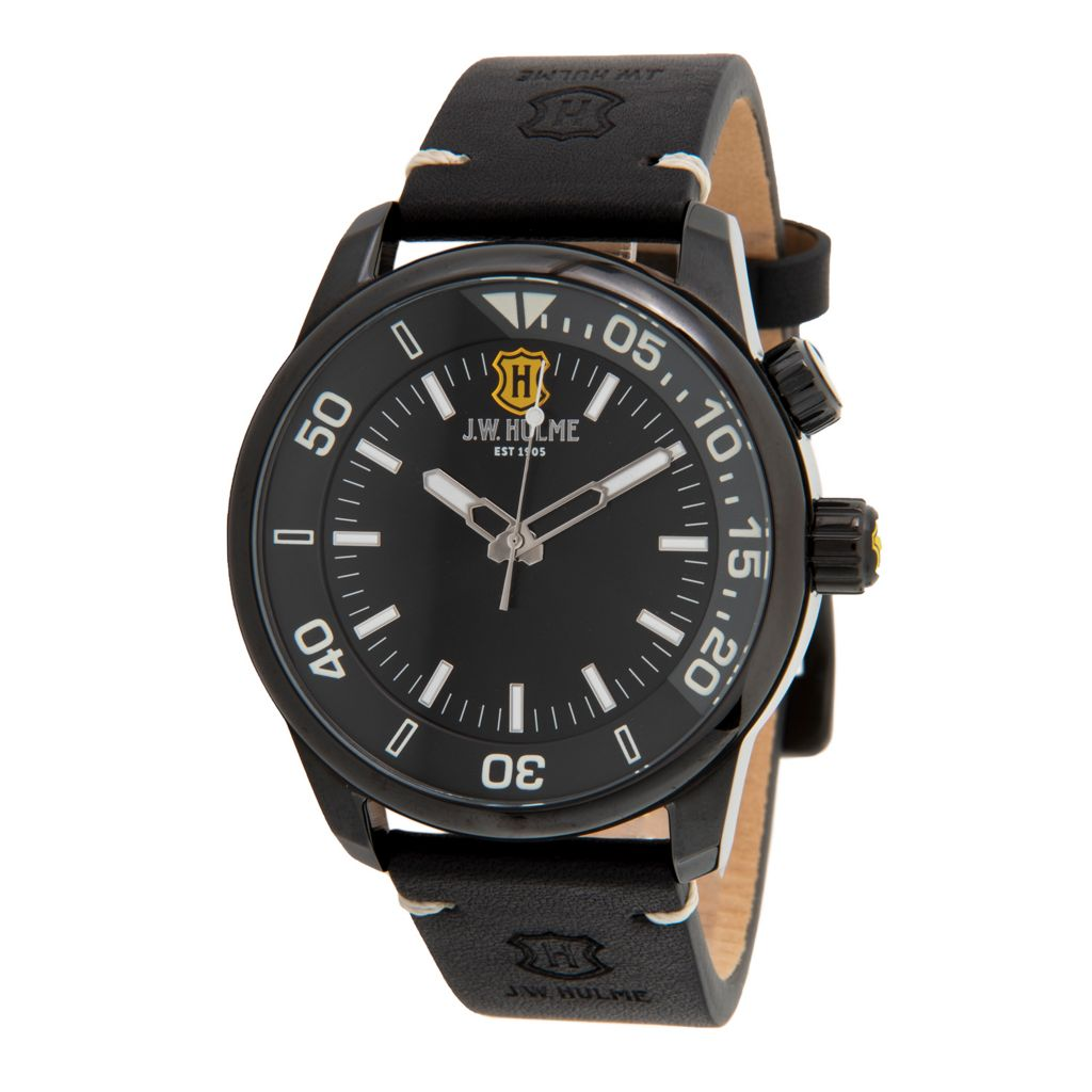 J.W. Hulme 43mm Quartz Leather Strap Watch