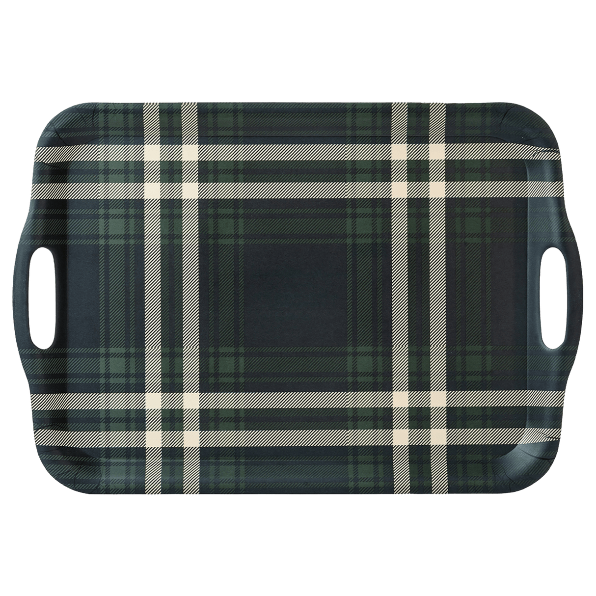 Navy Green Plaid Large Melamine Tray with Handles