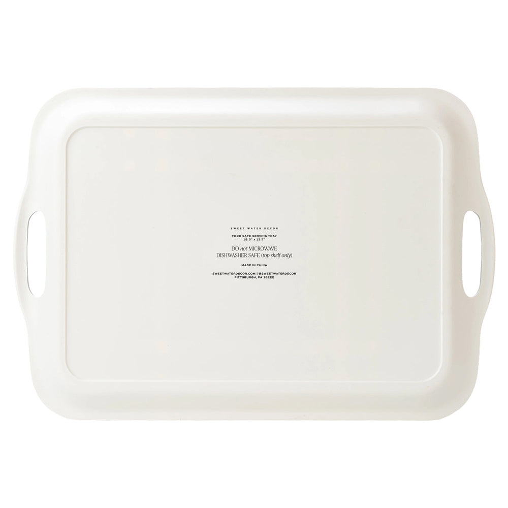 Navy Green Plaid Large Melamine Tray with Handles