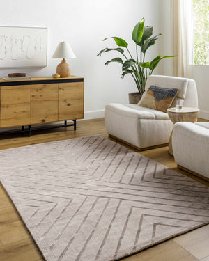 Tavran Taupe Subtle Linear Texture Cottage Farmhouse Viscose Handmade Area Rug - Clearance
