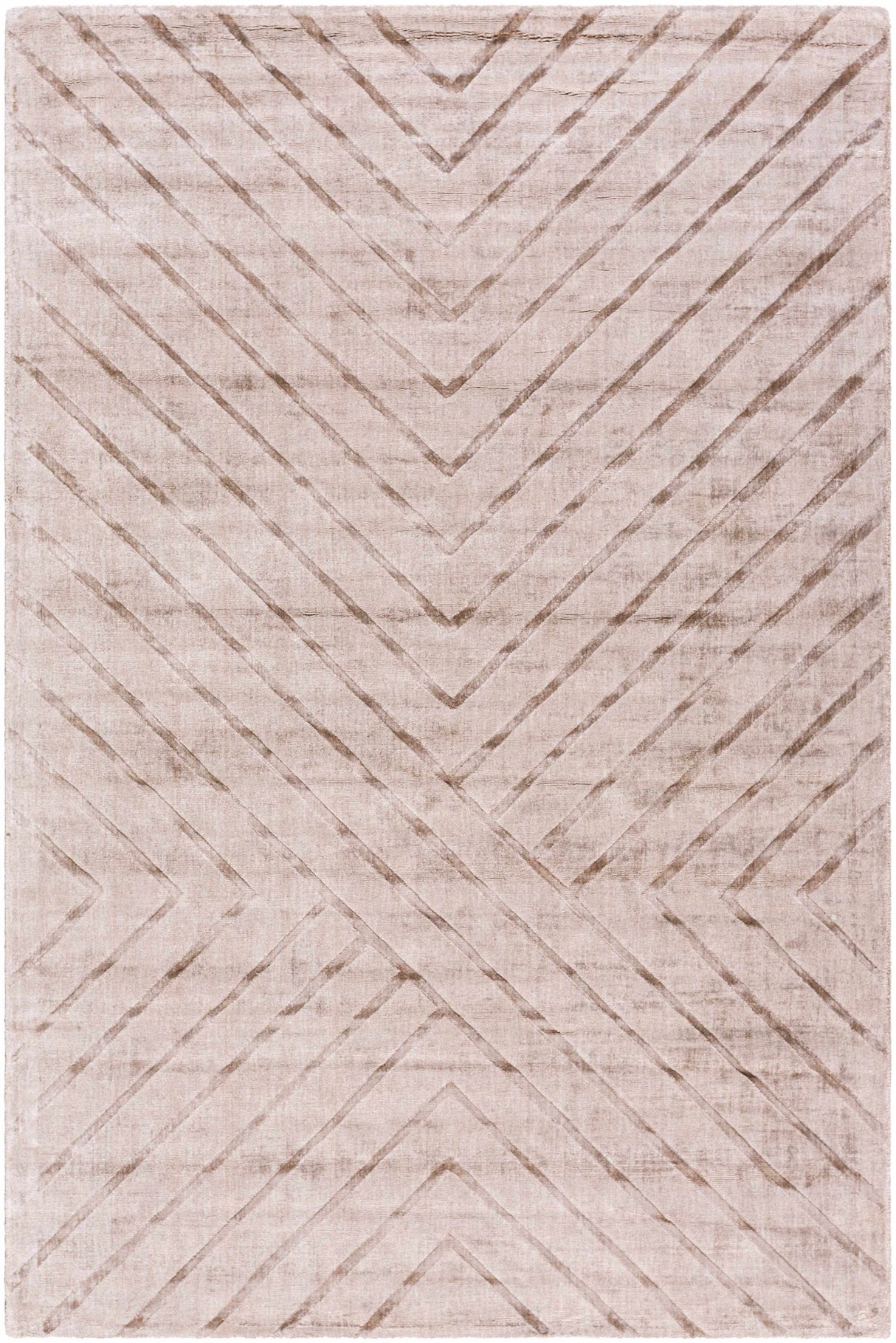 Tavran Taupe Subtle Linear Texture Cottage Farmhouse Viscose Handmade Area Rug - Clearance