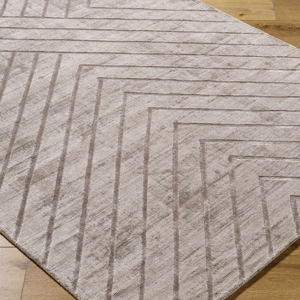 Tavran Taupe Subtle Linear Texture Cottage Farmhouse Viscose Handmade Area Rug - Clearance