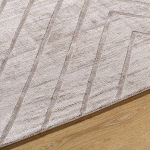Tavran Taupe Subtle Linear Texture Cottage Farmhouse Viscose Handmade Area Rug - Clearance
