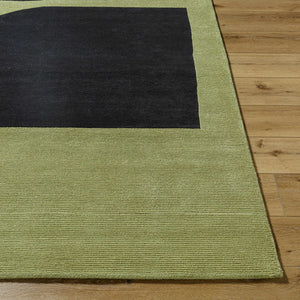 Arvok Olive Green Organic Block Art Deco Wool Handmade Area Rug - Clearance
