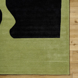 Arvok Olive Green Organic Block Art Deco Wool Handmade Area Rug - Clearance