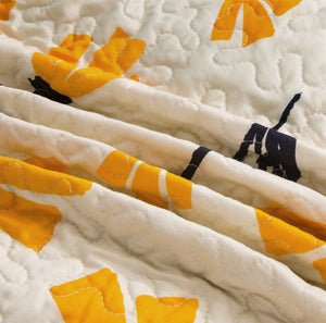 DaDa Bedding Yellow Fleur Floral Golden Orange Ivory Cream Scalloped Bedspread Set (18112)