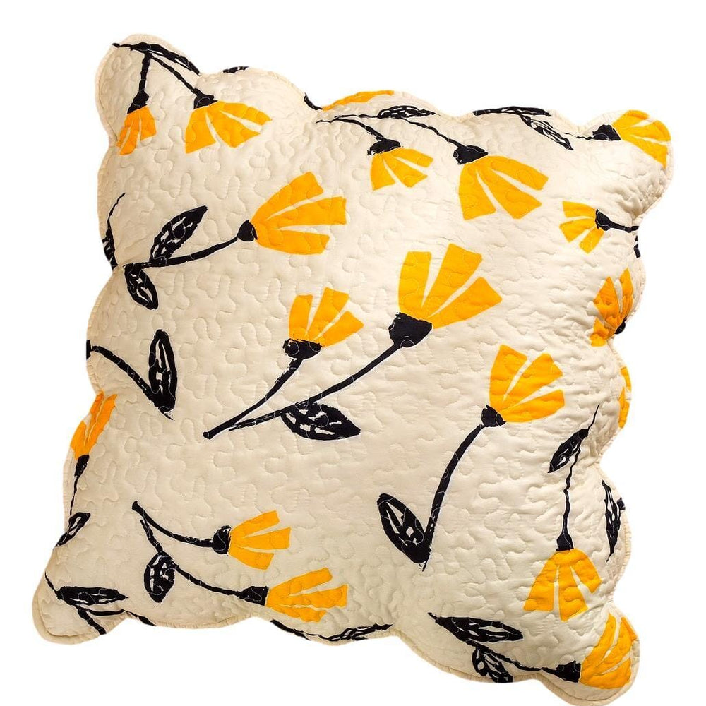 DaDa Bedding Yellow Fleur Floral Golden Orange Ivory Cream Scalloped Euro Pillow Sham Cover, 26" x 26" (18112)