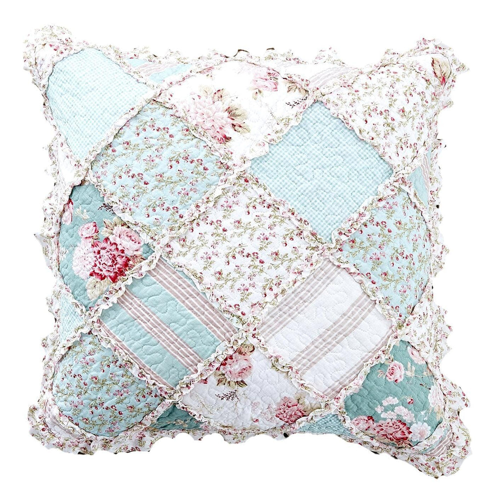 DaDa Bedding Patchwork Hint of Mint Floral Cotton Patchwork Euro Pillow Cover