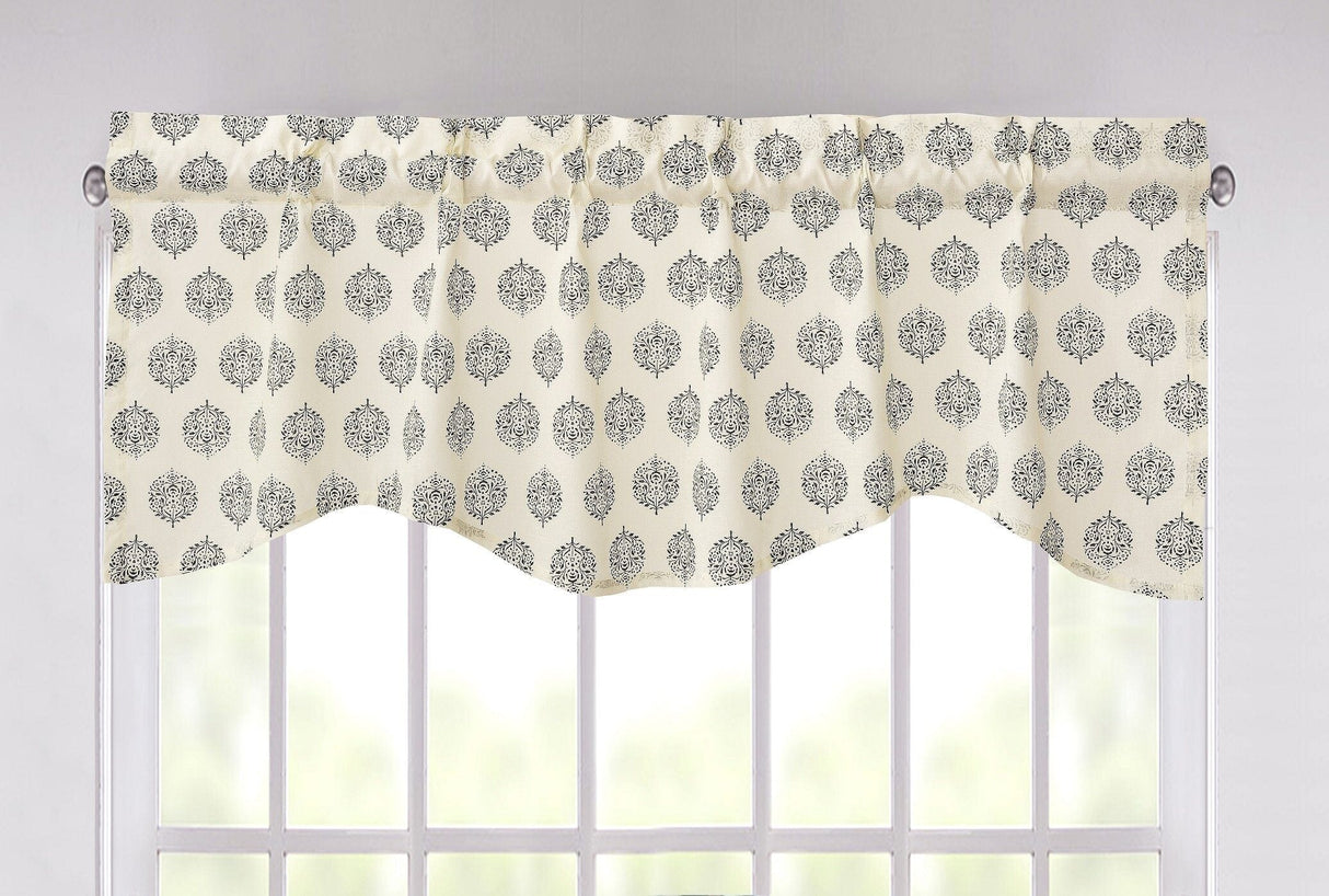 DaDa Bedding Ivory Blue Elegance Mini Medallions Floral Window Curtain Valance - 18" x 52" (JHW-660)