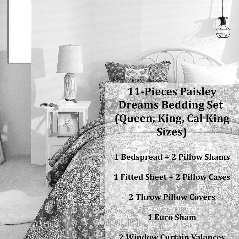 DaDalogy Bedding Bed in a Bag Bundle Set - Bohemian Paisley Dreams Floral Olive Brown Patchwork Bedspread Set (JHW885)