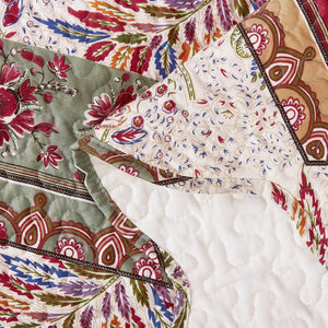 DaDa Bedding Rustic Bohemian Cranberry Sage Chevron Floral Bedspread Set (JHW-924)