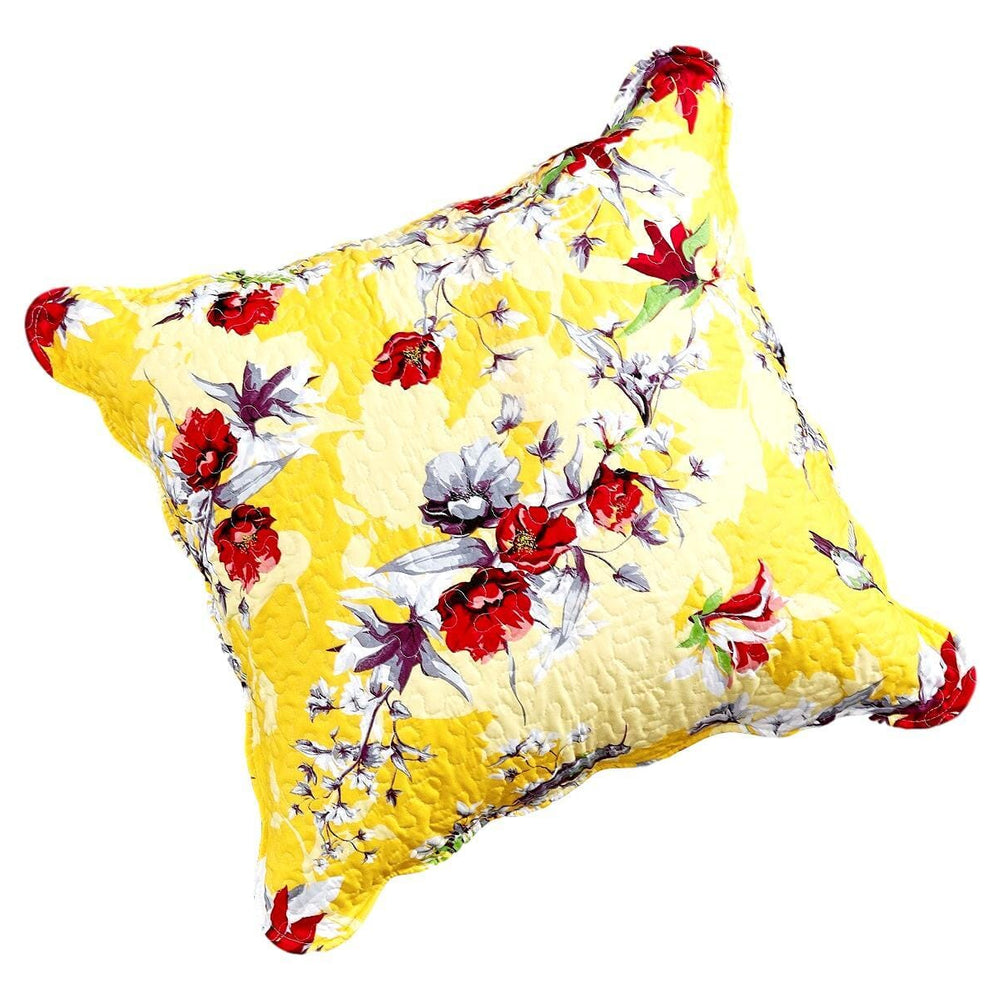 DaDa Bedding Sunshine Yellow Hummingbirds Floral Scalloped Euro Pillow Sham Cover, 26" x 26" (JHW925)