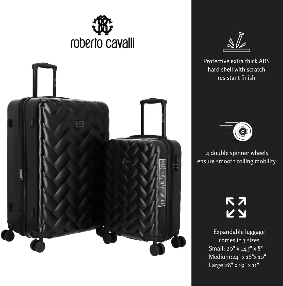 ROBERTO CAVALLI Luxury 2-Piece Hardshell Luggage Set – Carry-On & Checked Spinner Suitcases