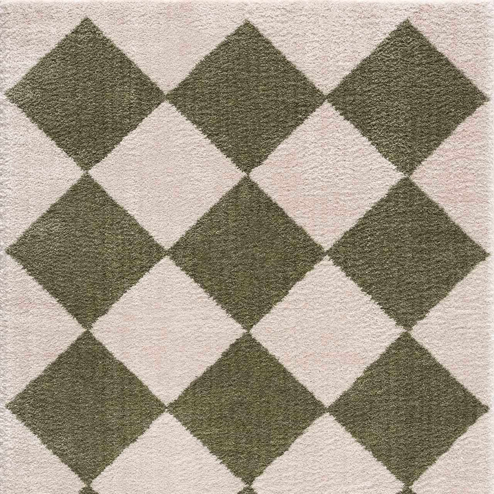 Arilla Green Washable Diamond Area Rug