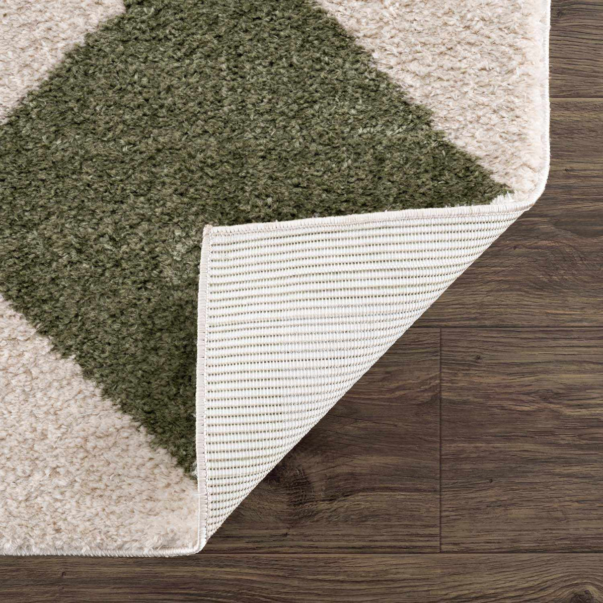 Arilla Green Washable Diamond Area Rug