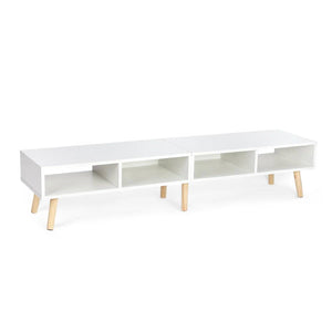 Modern Mid-Century Style TV Stand in White with Wood Legs for TVs up to 65-inch