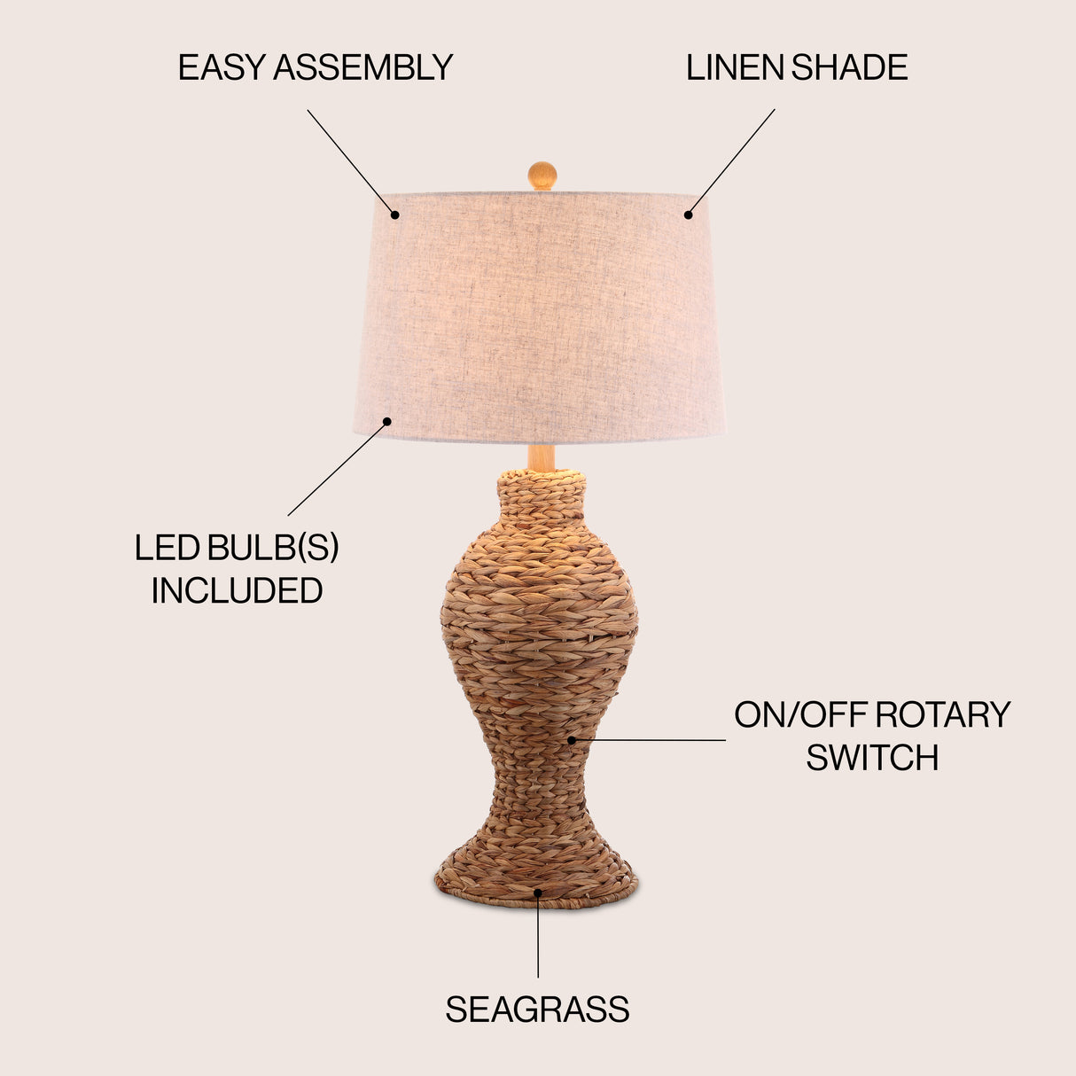 Elicia 1-Light Coastal Cottage Water Hyacinth Weave LED Table Lamp