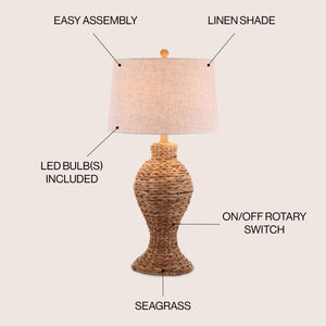 Elicia 1-Light Coastal Cottage Water Hyacinth Weave LED Table Lamp