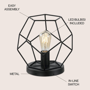 James MidCentury Glam Metal Geometric LED Table Lamp Black