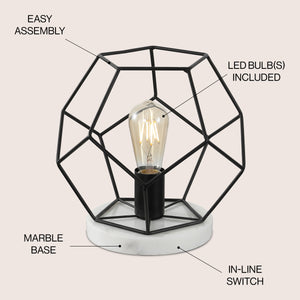James MidCentury Glam Metal Marbled LED Table Lamp