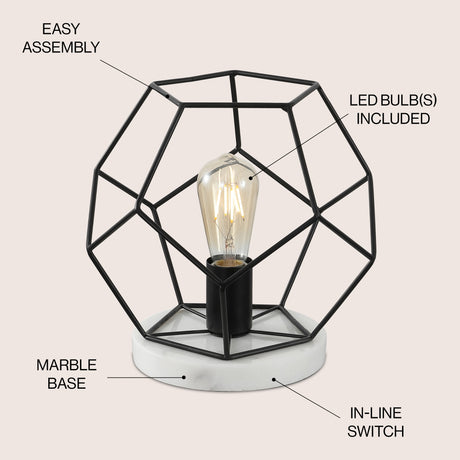 James MidCentury Glam Metal/Marble Geometric LED Table Lamp