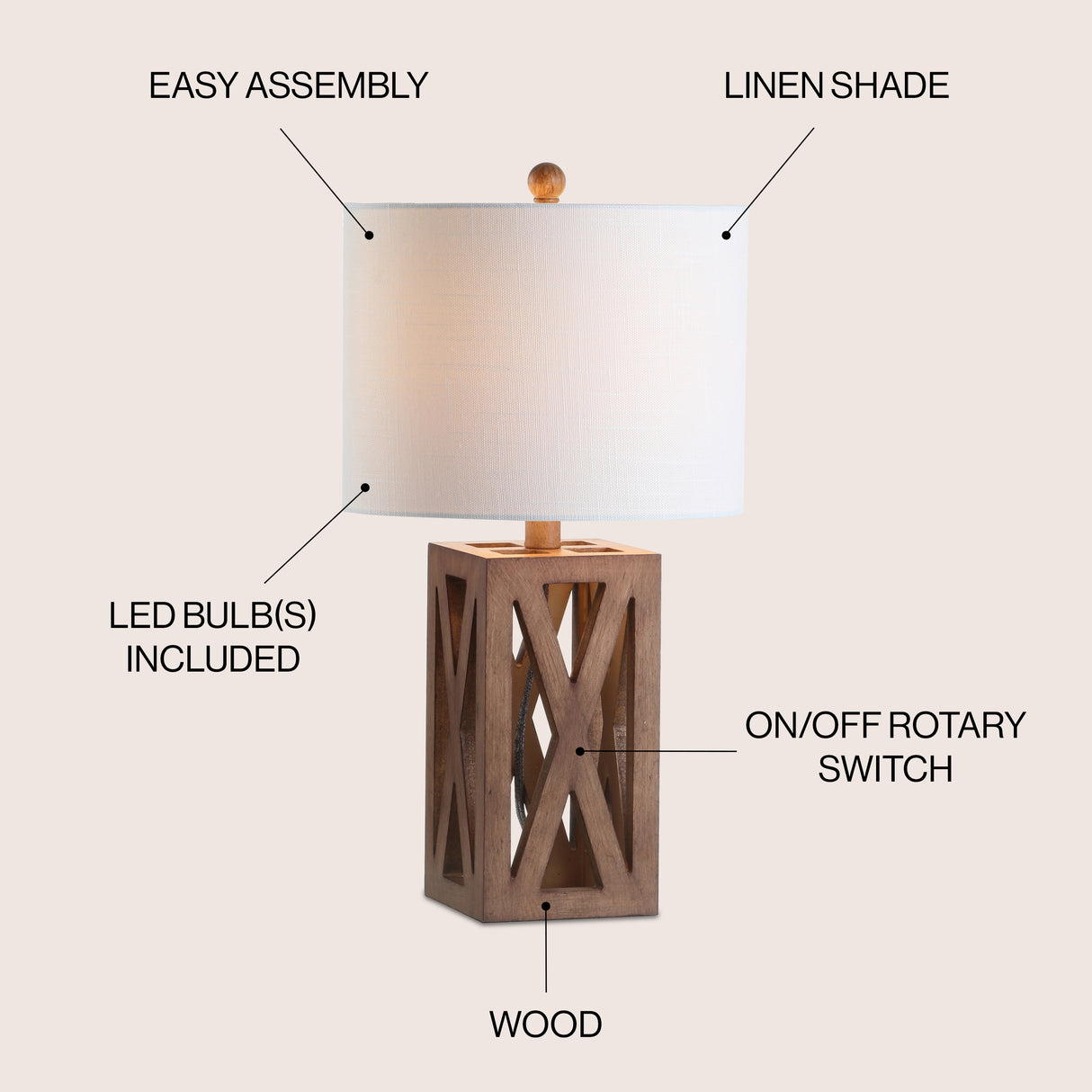 Stewart Farmhouse Wood LED Table Lamp
