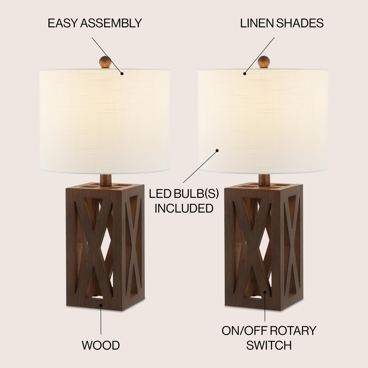 Stewart Farmhouse Wood LED Table Lamp (Set of 2)