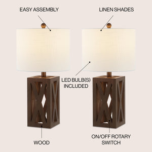 Stewart Farmhouse Wood LED Table Lamp (Set of 2)