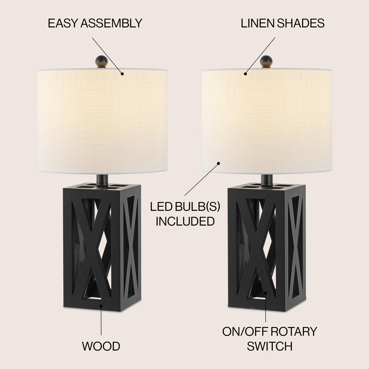 Stewart Farmhouse Wood LED Table Lamp (Set of 2)