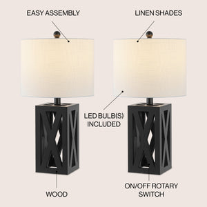 Stewart Farmhouse Wood LED Table Lamp (Set of 2)