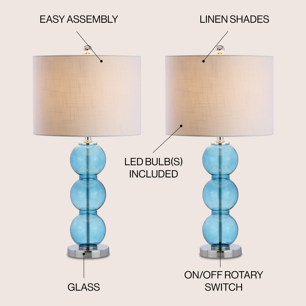 Bella Glass Triple-Sphere LED Table Lamp-Set of 2