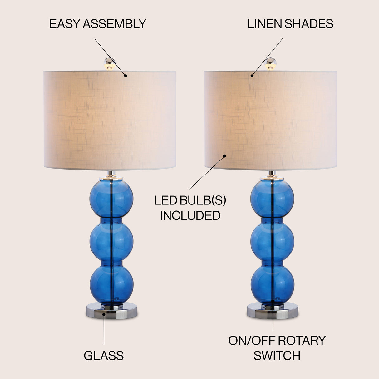 Bella Glass Triple-Sphere LED Table Lamp-Set of 2