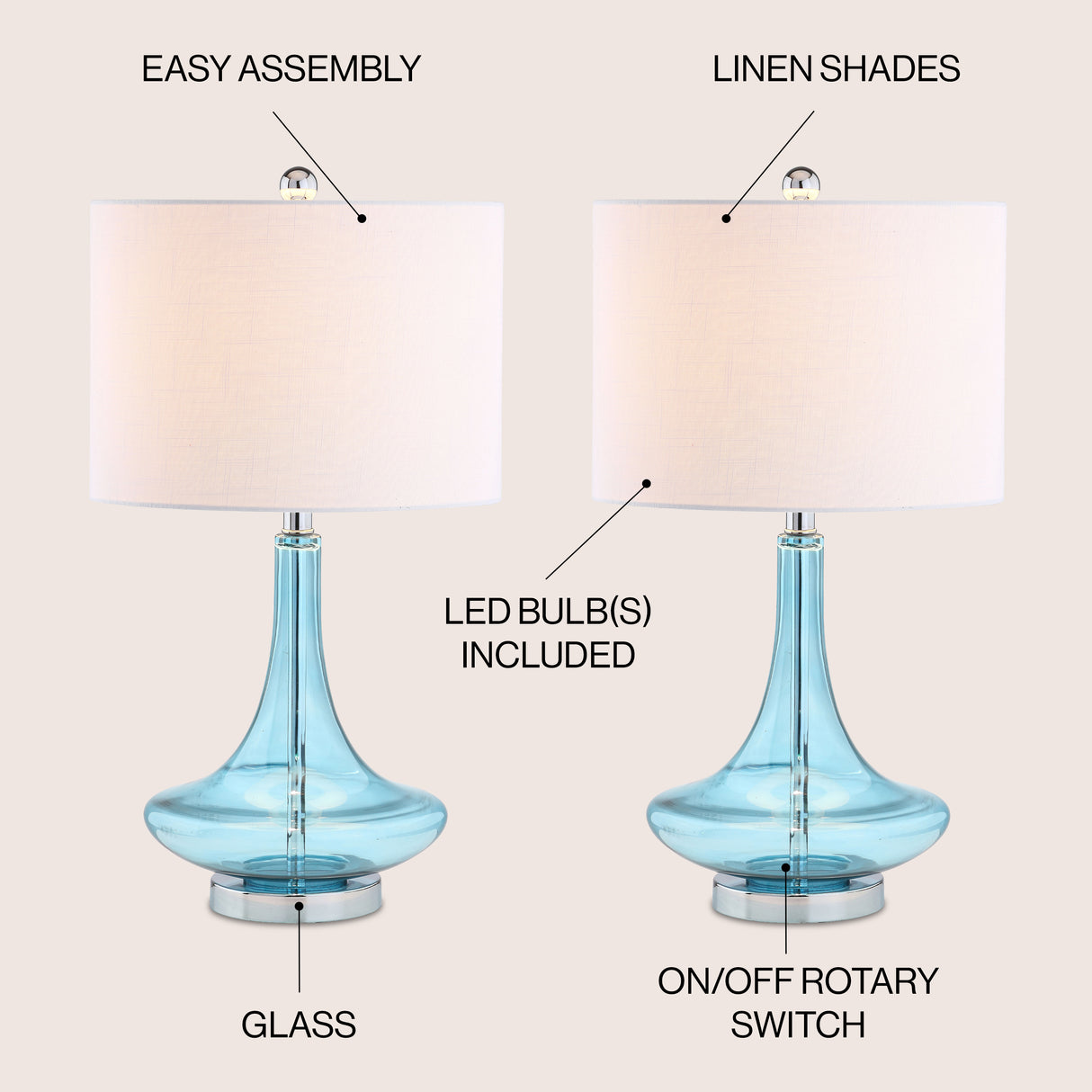 Cecile Glass Teardrop LED Table Lamp-Set of 2