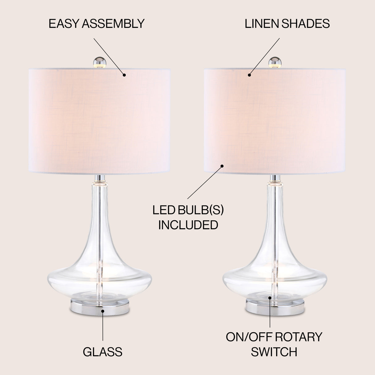 Cecile Glass Teardrop LED Table Lamp-Set of 2