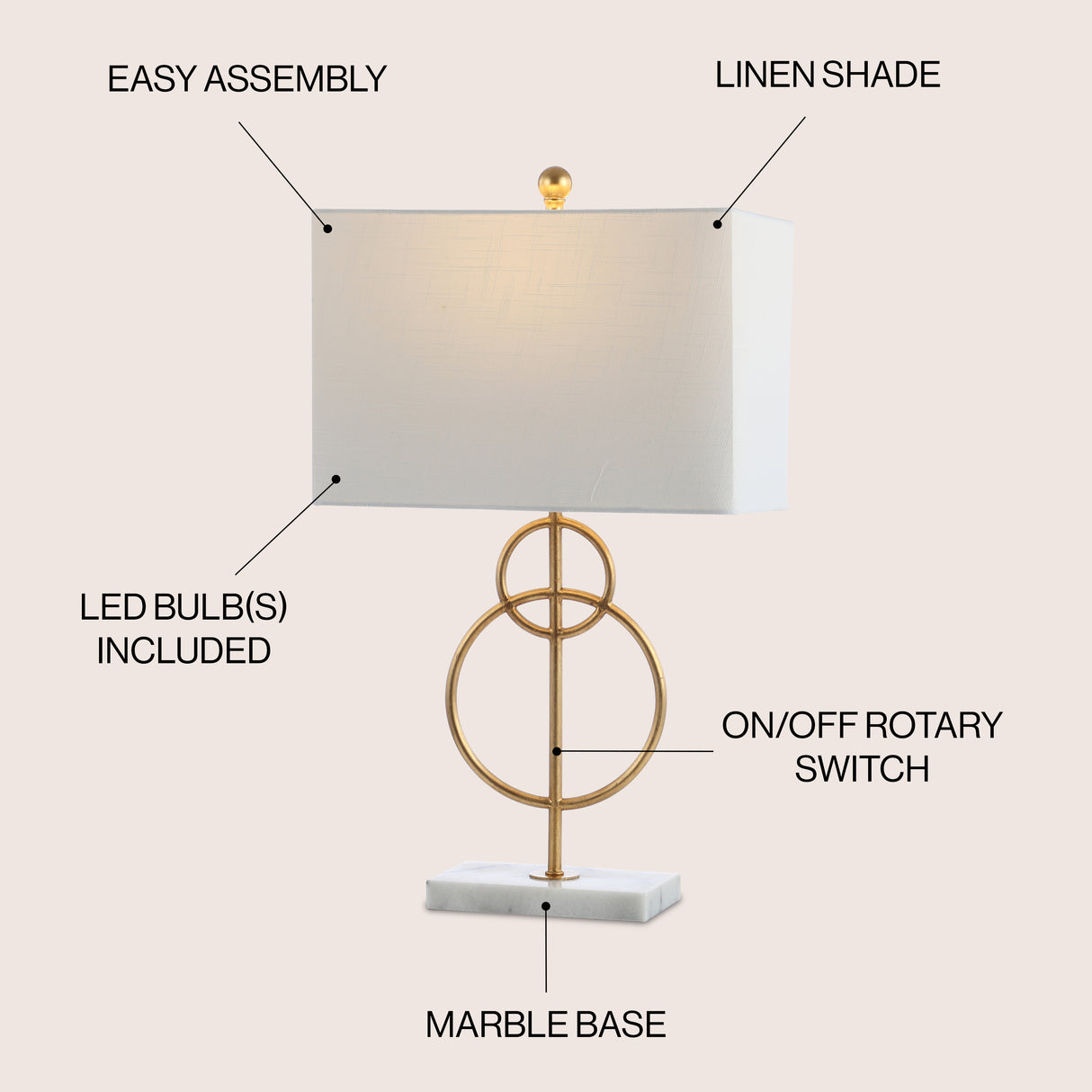 Haines Modern Circle Marble/Metal LED Table Lamp