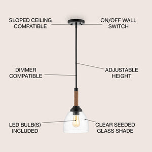 Alys Adjustable Rope-Wrap Modern Rustic Iron/Glass LED Pendant