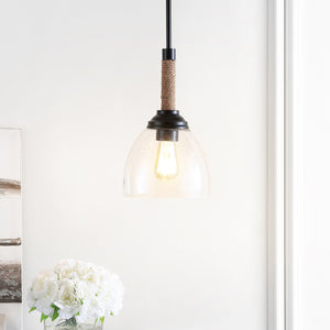 Alys Adjustable Rope-Wrap Modern Rustic Iron/Glass LED Pendant