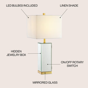 Lila Mirror/Iron Hidden Jewelry Box Mirrored Column LED Table Lamp