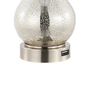 Dino Farmhouse Industrial Iron/Glass LED Table Lamp with USB Charging Port-Set of 2