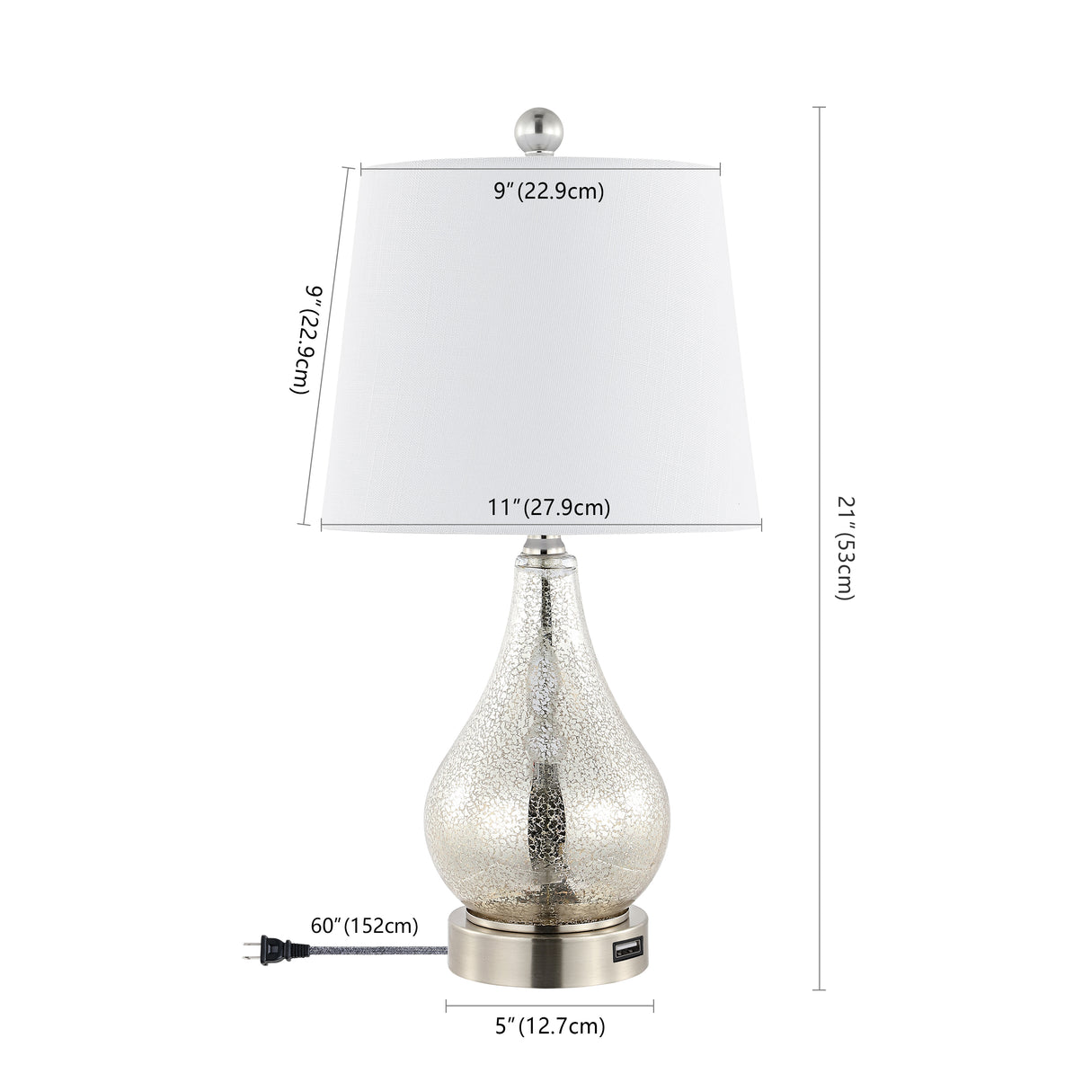 Dino Farmhouse Industrial Iron/Glass LED Table Lamp with USB Charging Port-Set of 2