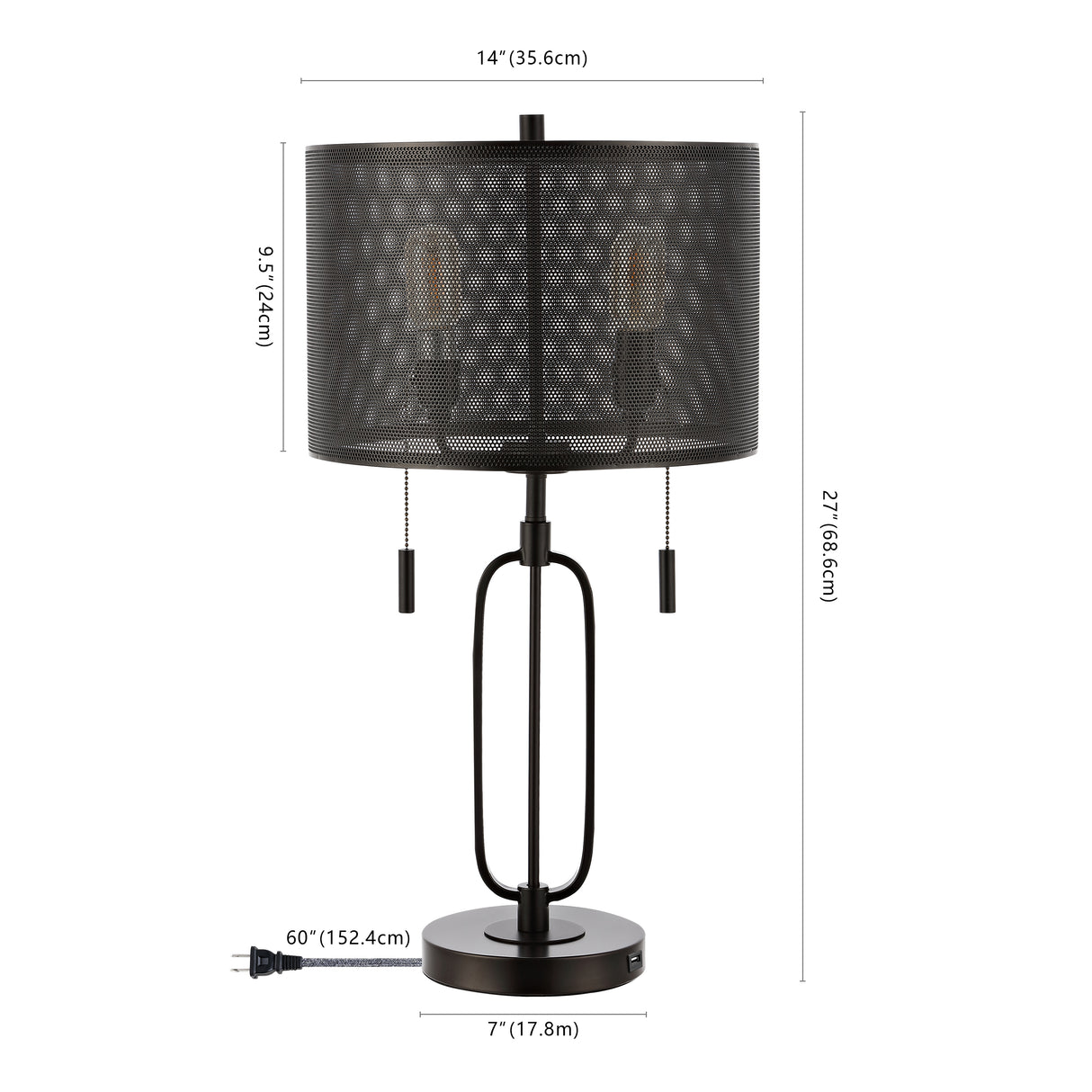 Hank 2-Light Industrial Farmhouse Iron LED Table Lamp with USB Charging Port